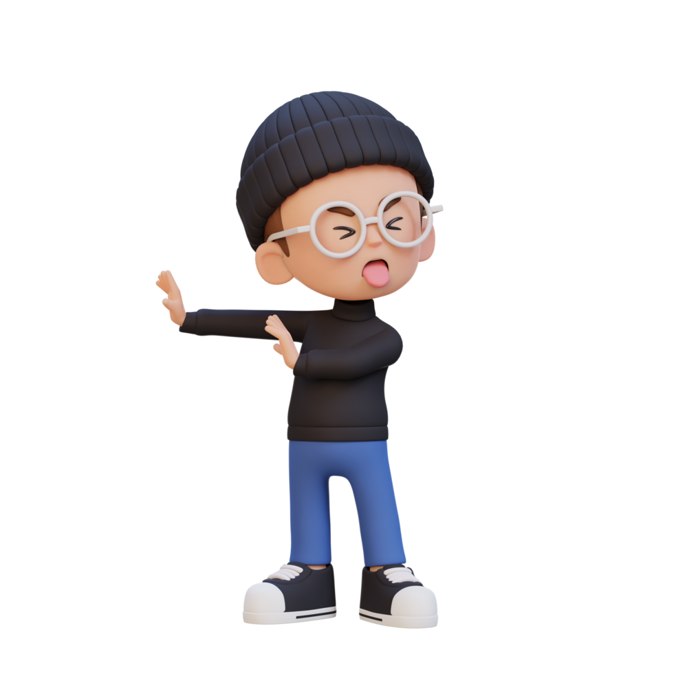 3D cute kid character rejection pose png