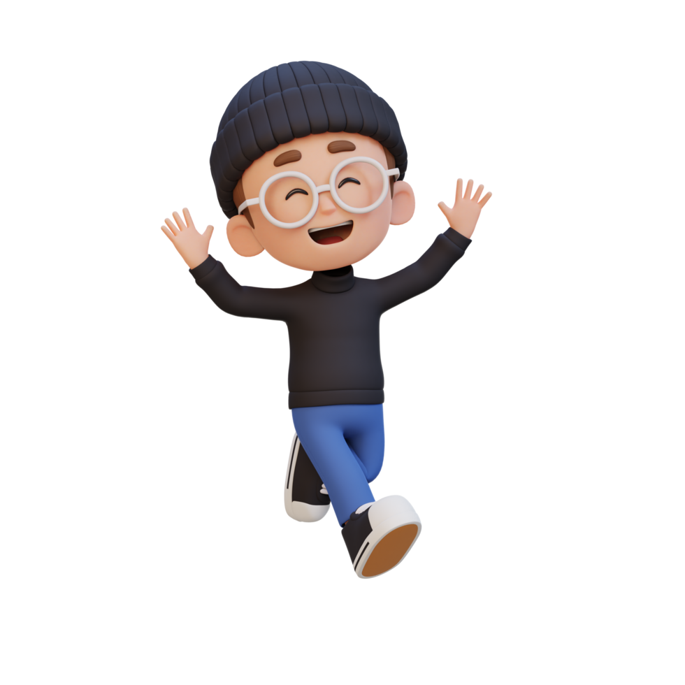 3D cute boy in jumping pose png