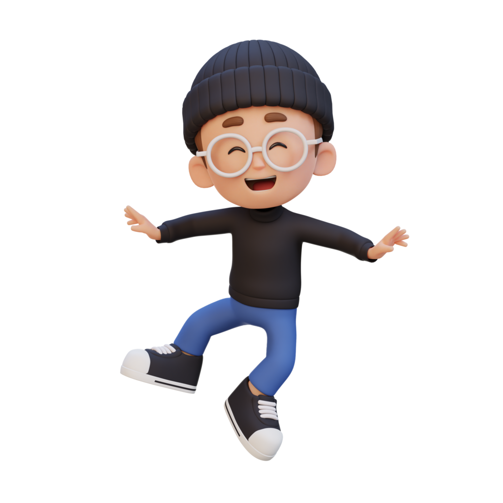 3D cute boy in jumping pose png