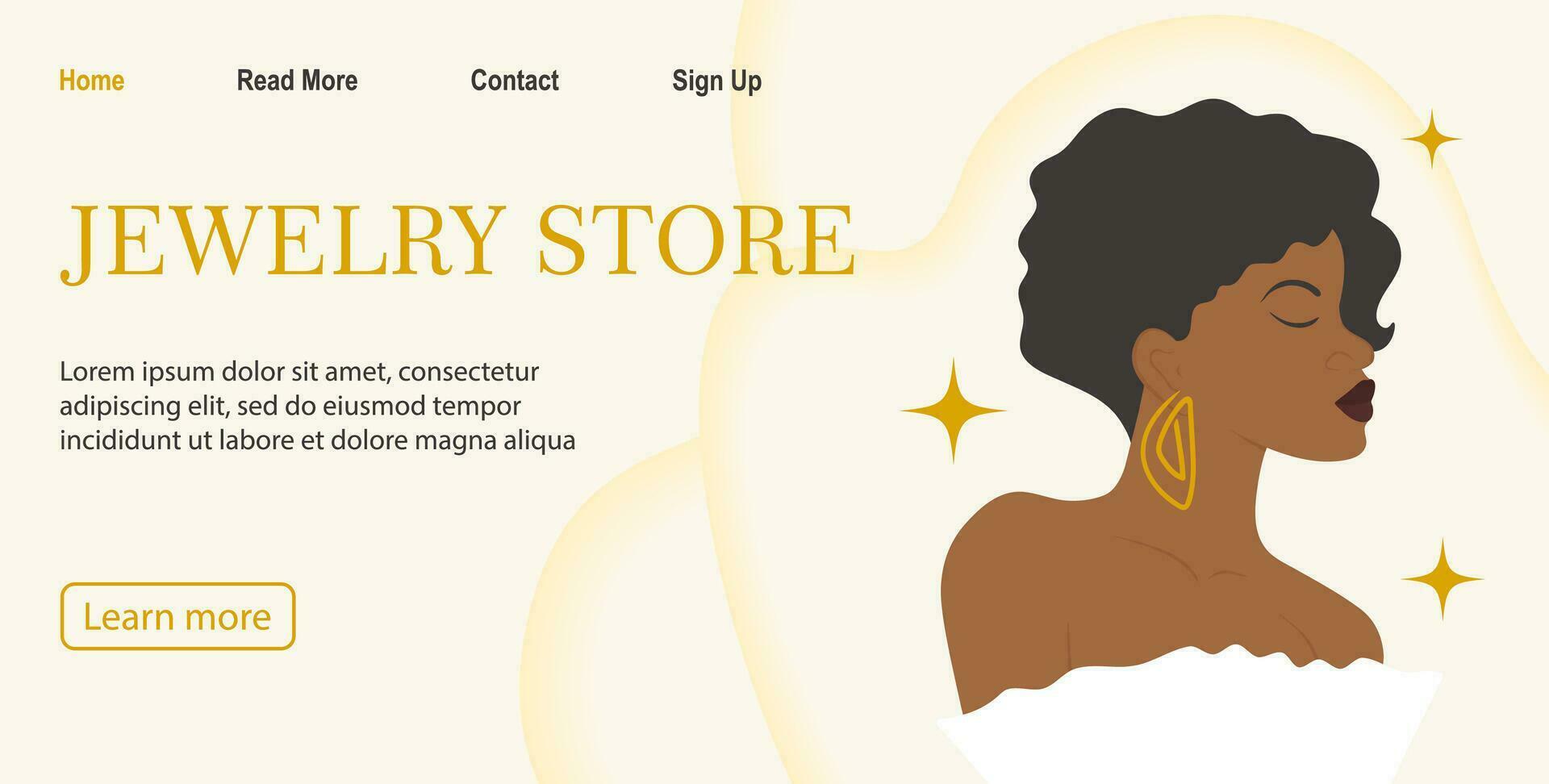 Luxury banner for online jewelry store. Elegant girl with earrings and in a white dress. vector