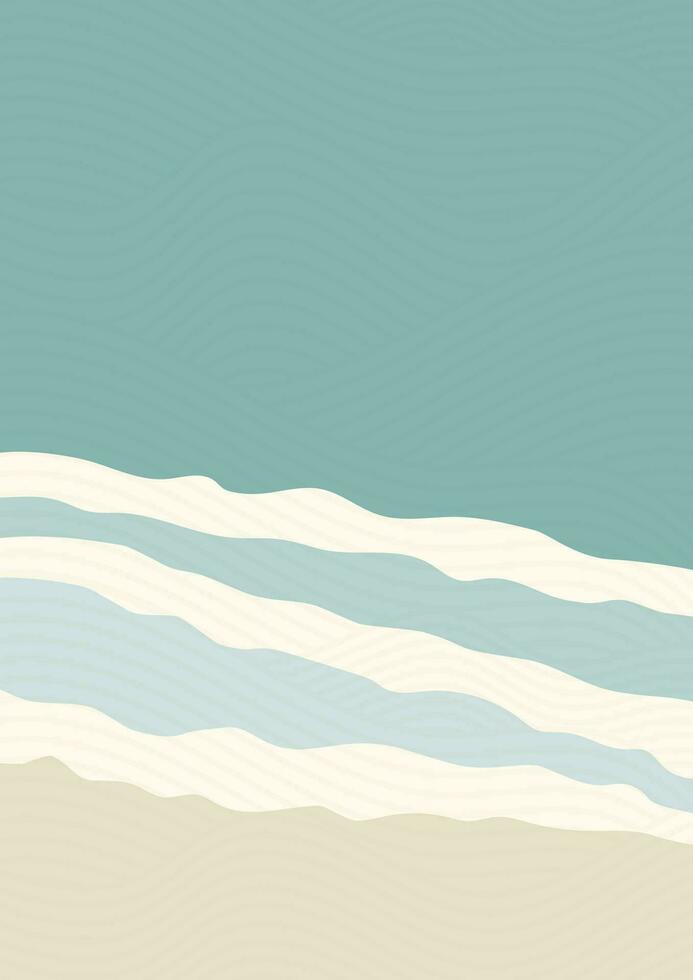 Seaside landscape with waves poster illustration. Retro marine vector cartoon art.