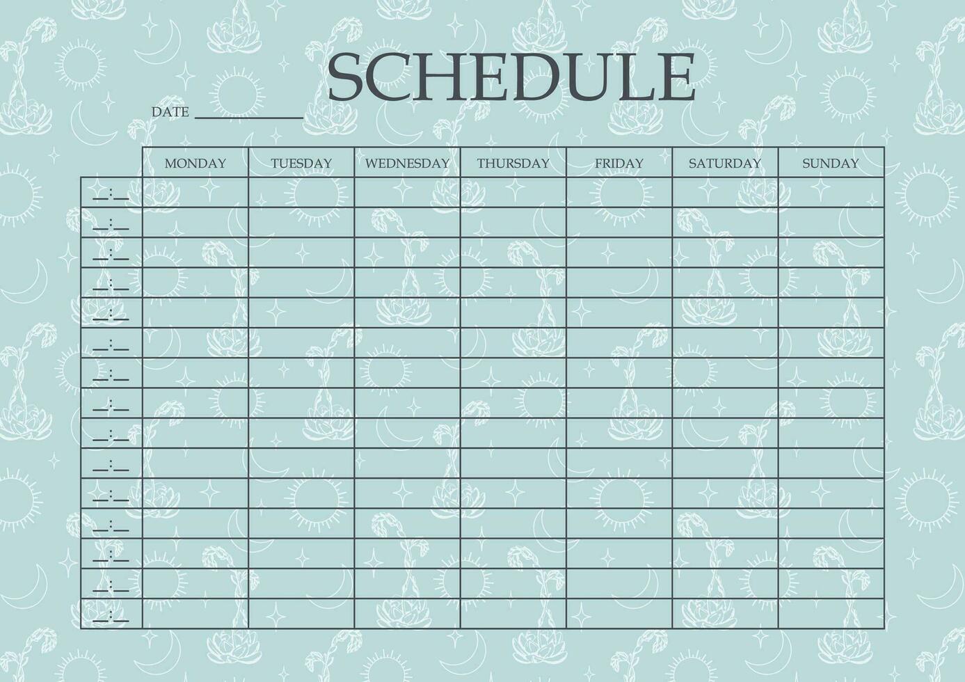 Colorful schedule minimalist planner page design. Desert cacti mystic template. vector