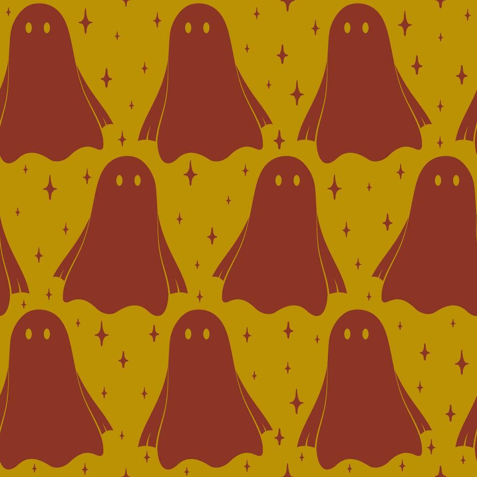 Seamless pattern vector Halloween ghost illustration. Orange background for fabric and print.