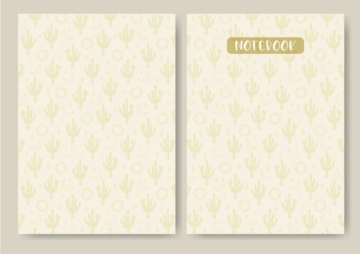 Childish stationery notebook design in pastel colors. Desert cacti mystic template vector