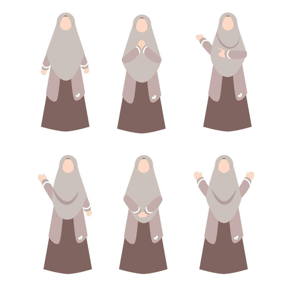 Muslim woman character set with different pose vector