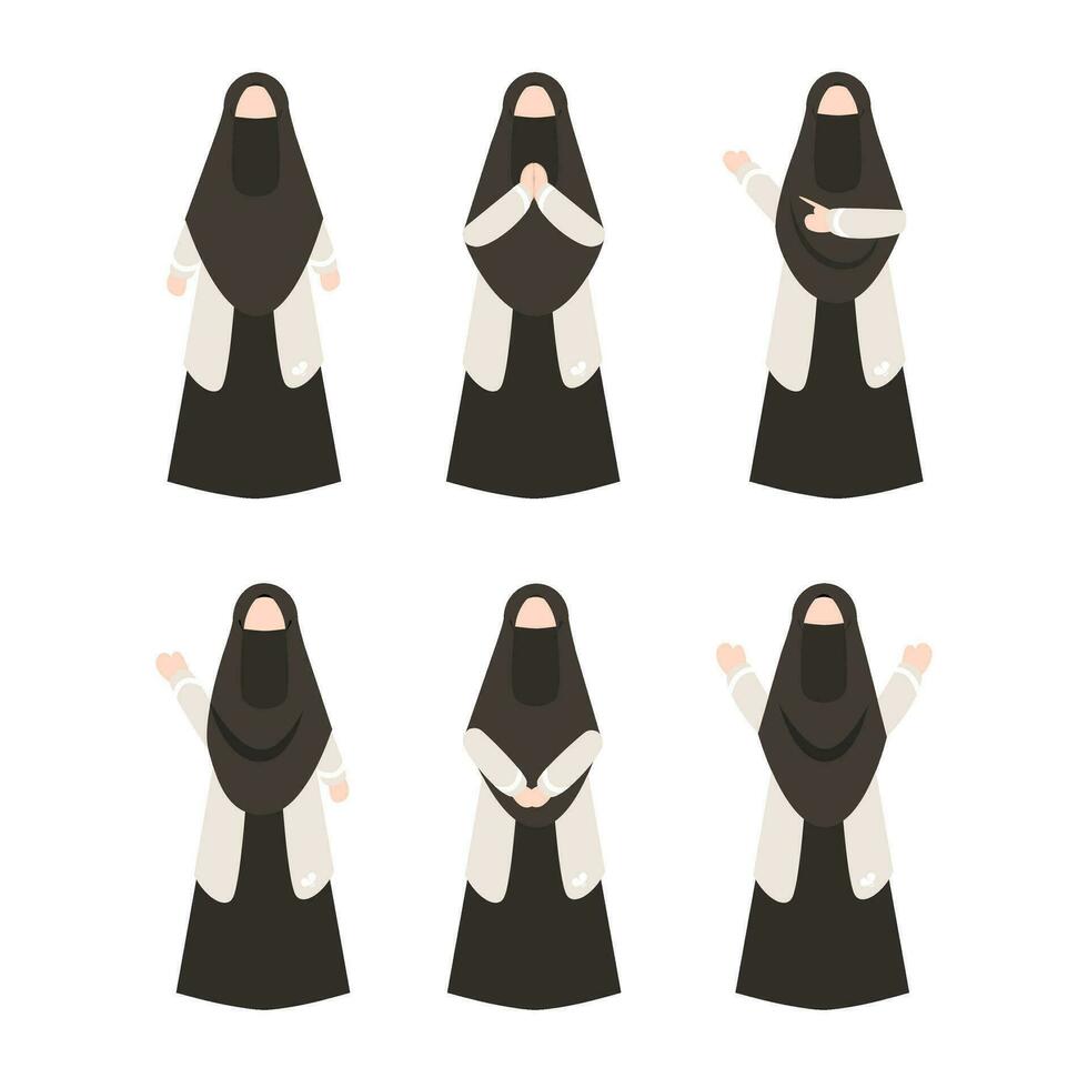 Muslim woman character set with different pose vector