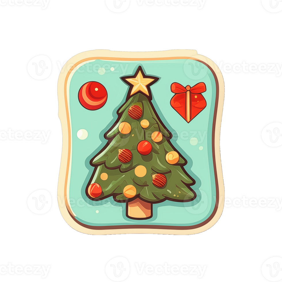Merry Christmas Sticker, card, flyer for winter month. New Year Gifts and toys. Flat cartoon style illustration. AI Generated png