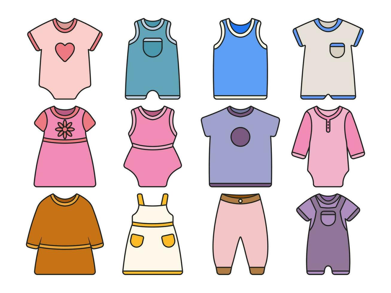 bebé ropa ilustración colección plano estilo vector ilustración
