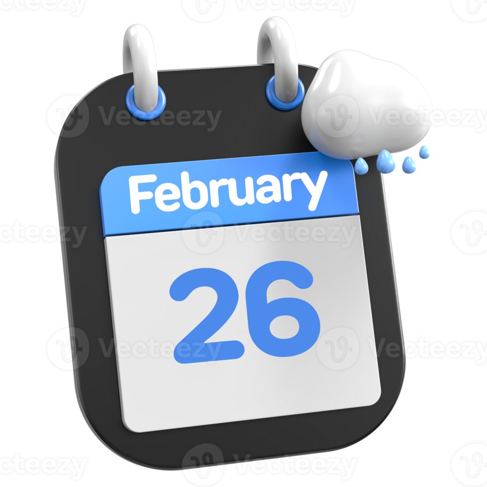 February Calendar Raining Cloud 3D Illustration Day 26 png