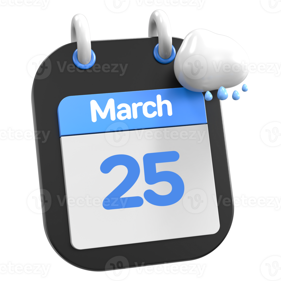 March Calendar Raining Cloud 3D Illustration Day 25 png