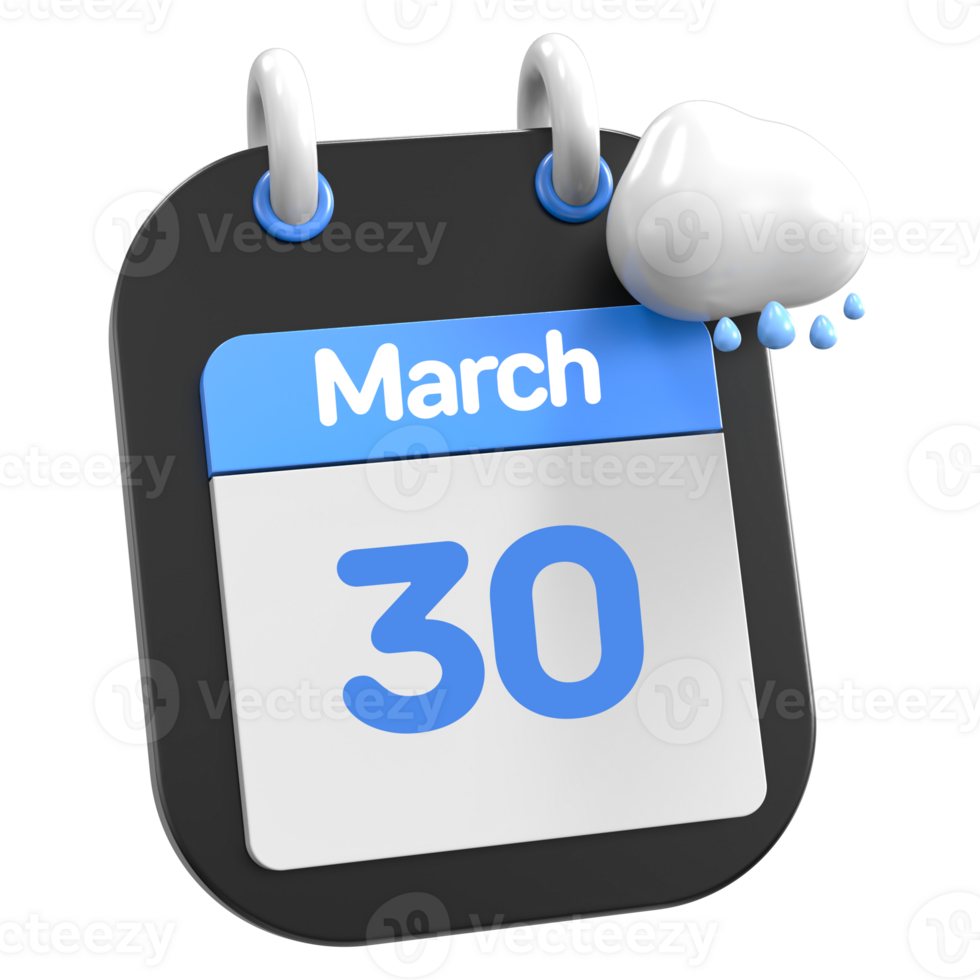 March Calendar Raining Cloud 3D Illustration Day 30 png