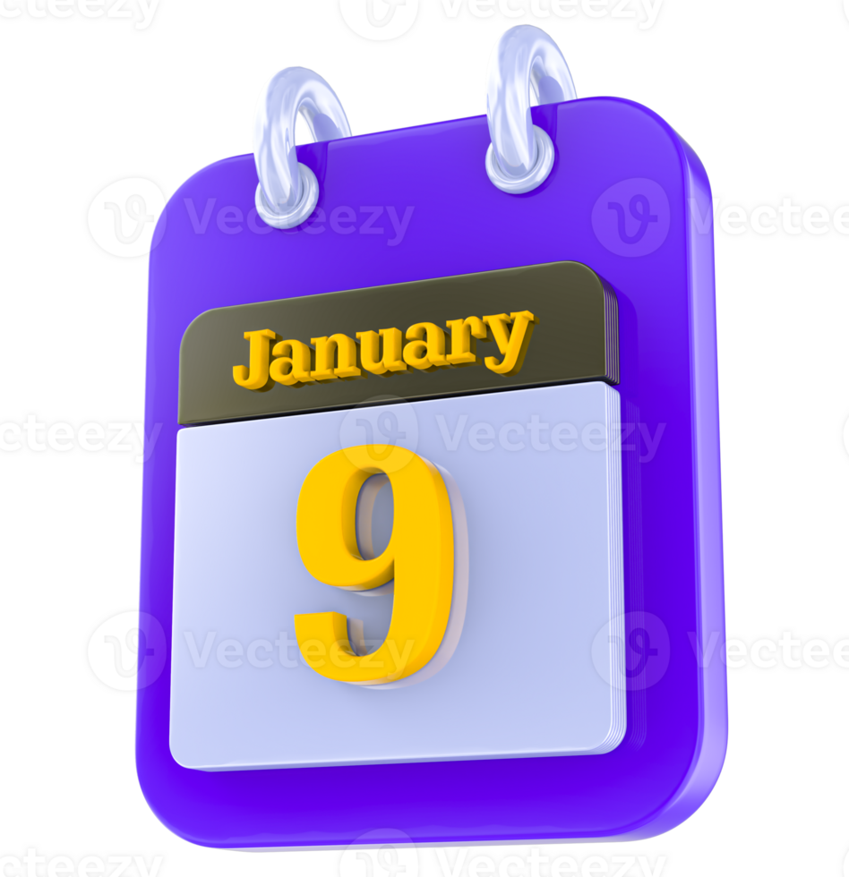 January calendar 3D day 9 png