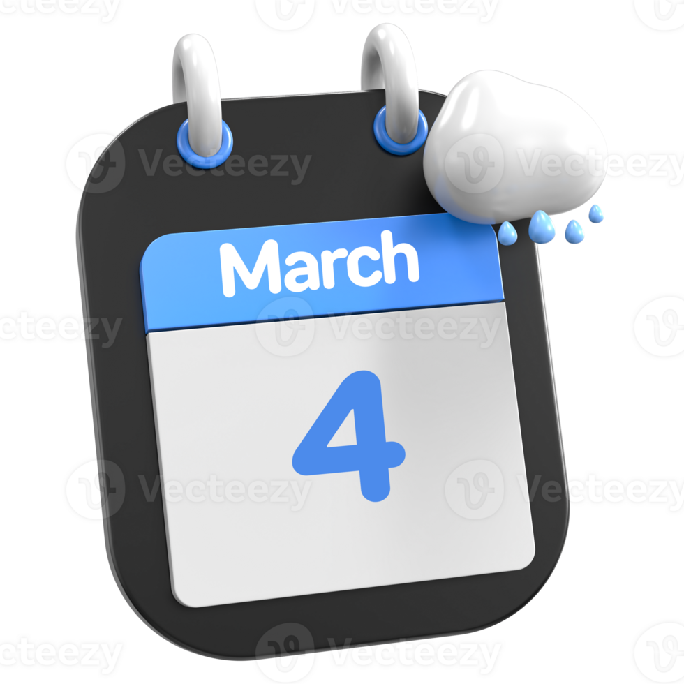 March Calendar Raining Cloud 3D Illustration Day 4 png