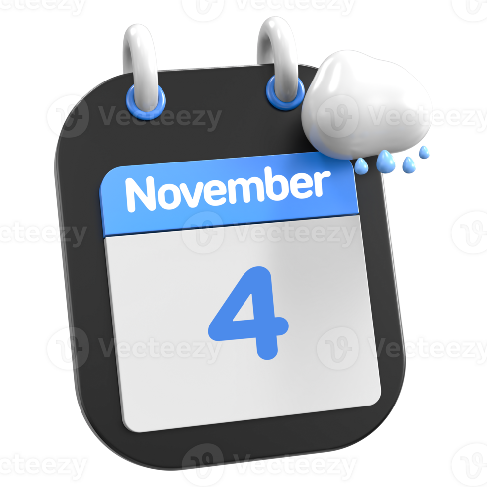 November Calendar Raining Cloud 3D Illustration Day 4 png