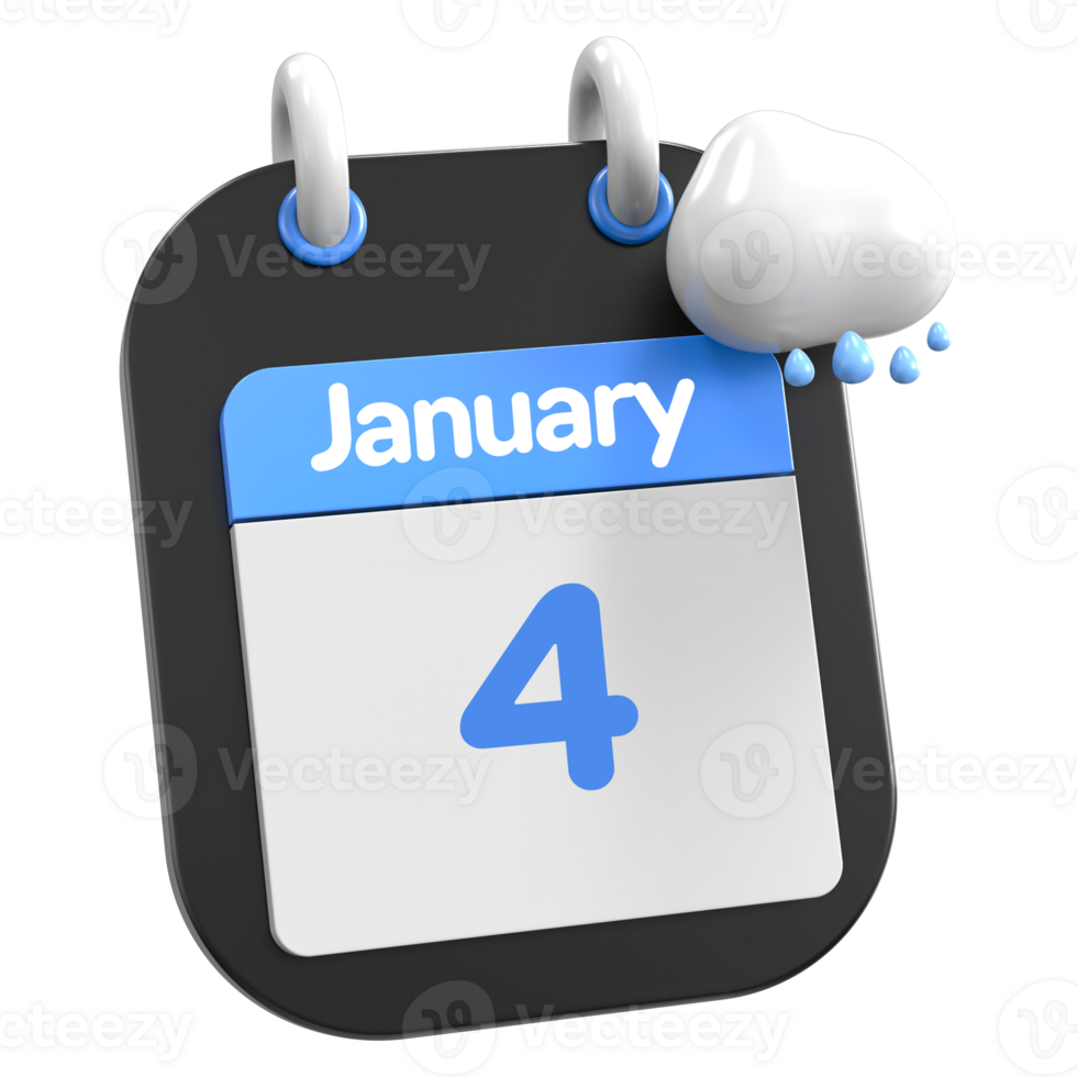 January Calendar Raining Cloud 3D Illustration Day 4 png