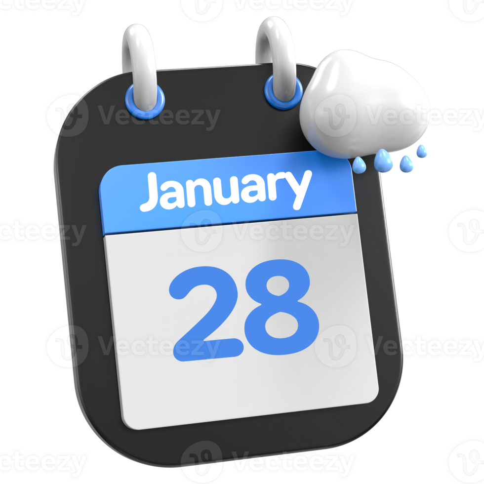 January Calendar Raining Cloud 3D Illustration Day 28 png