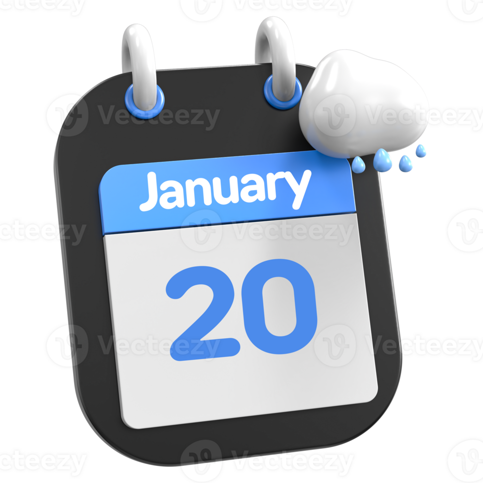 January Calendar Raining Cloud 3D Illustration Day 20 png