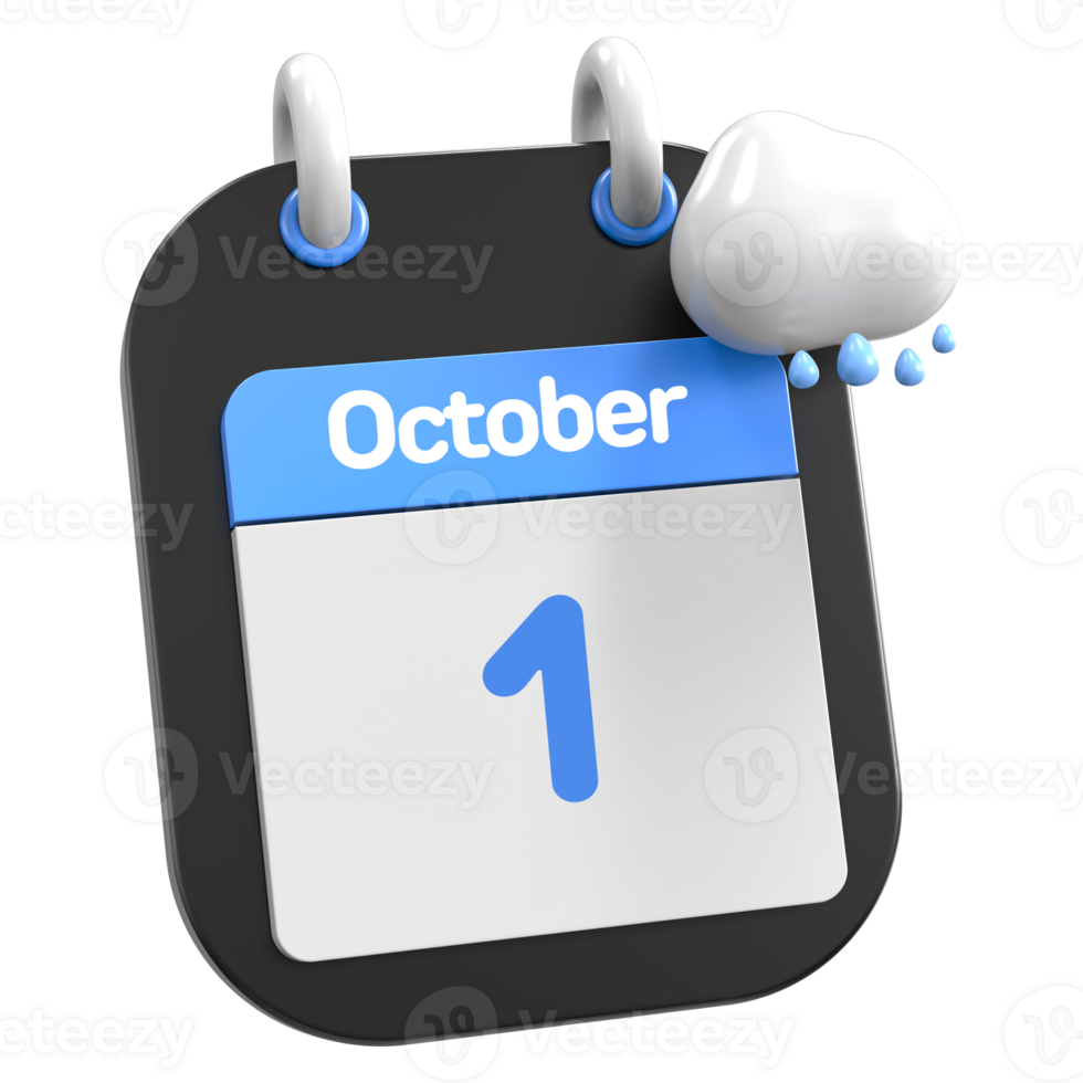 October Calendar Raining Cloud 3D Illustration Day 1 png