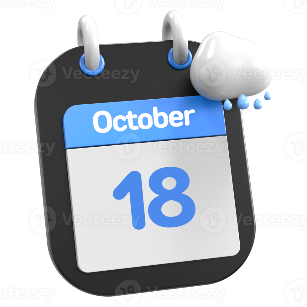 ottobre calendario pioggia nube 3d illustrazione giorno 18 png
