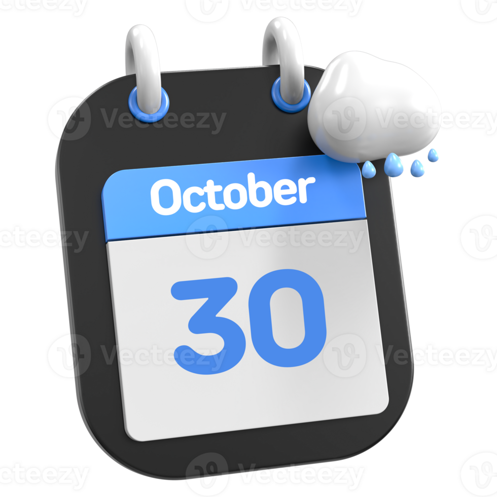 October Calendar Raining Cloud 3D Illustration Day 30 png