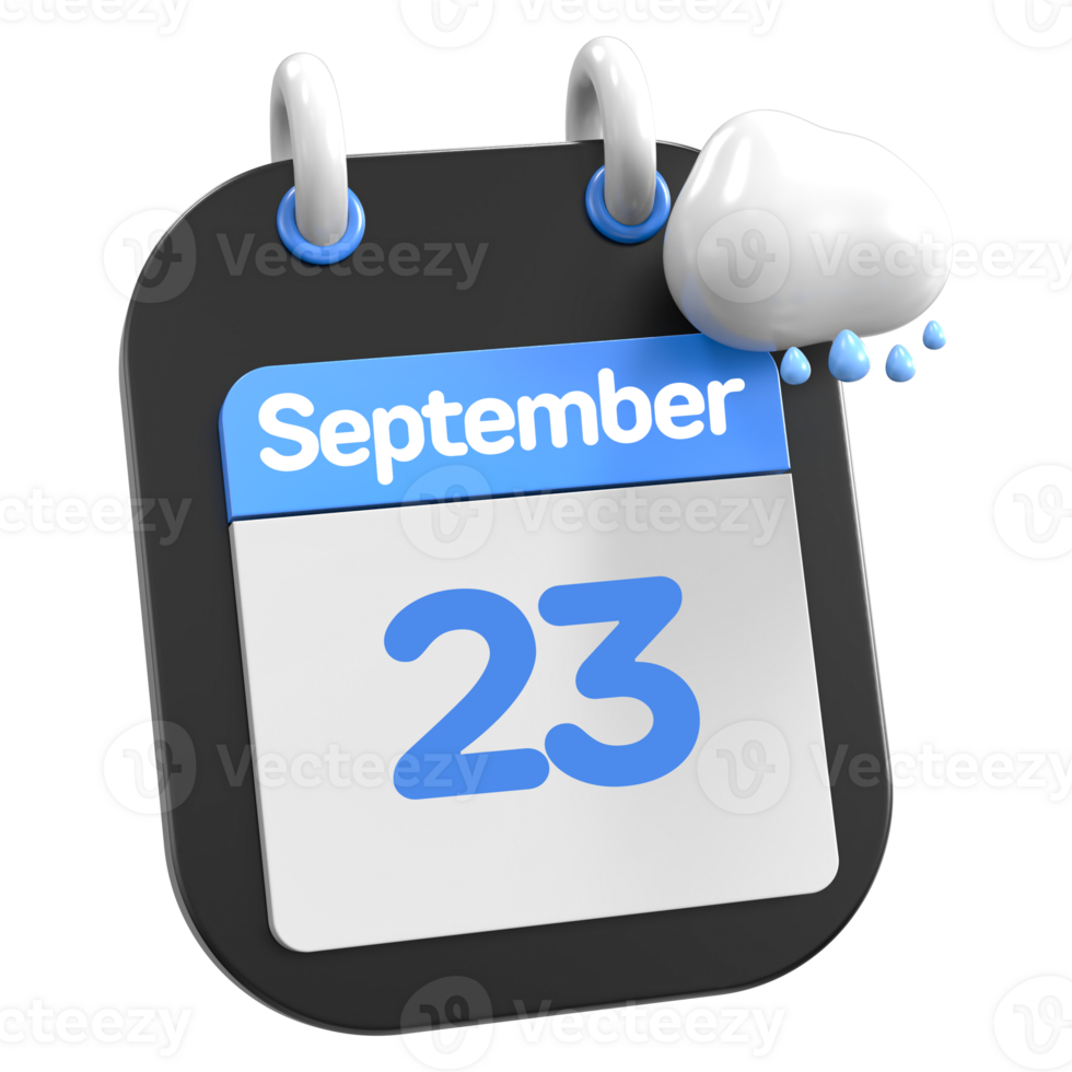 septiembre calendario lloviendo nube 3d ilustración día 23 png