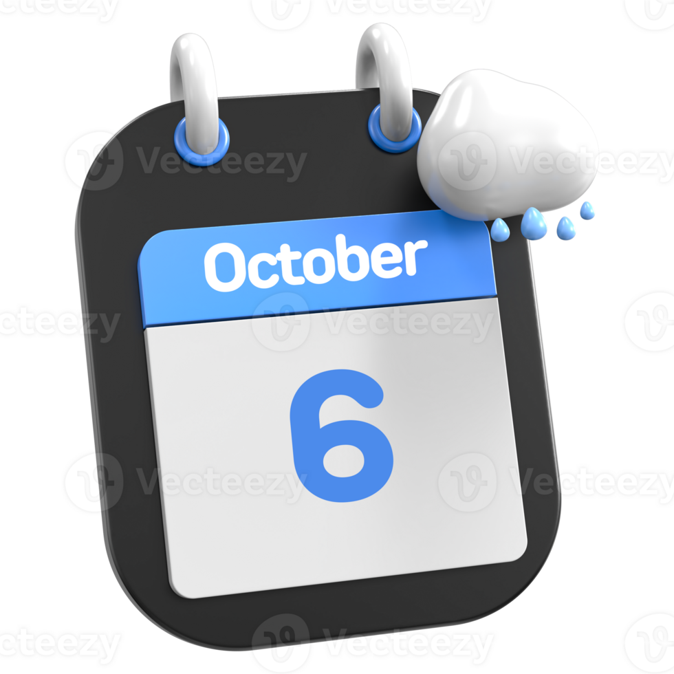 October Calendar Raining Cloud 3D Illustration Day 6 png