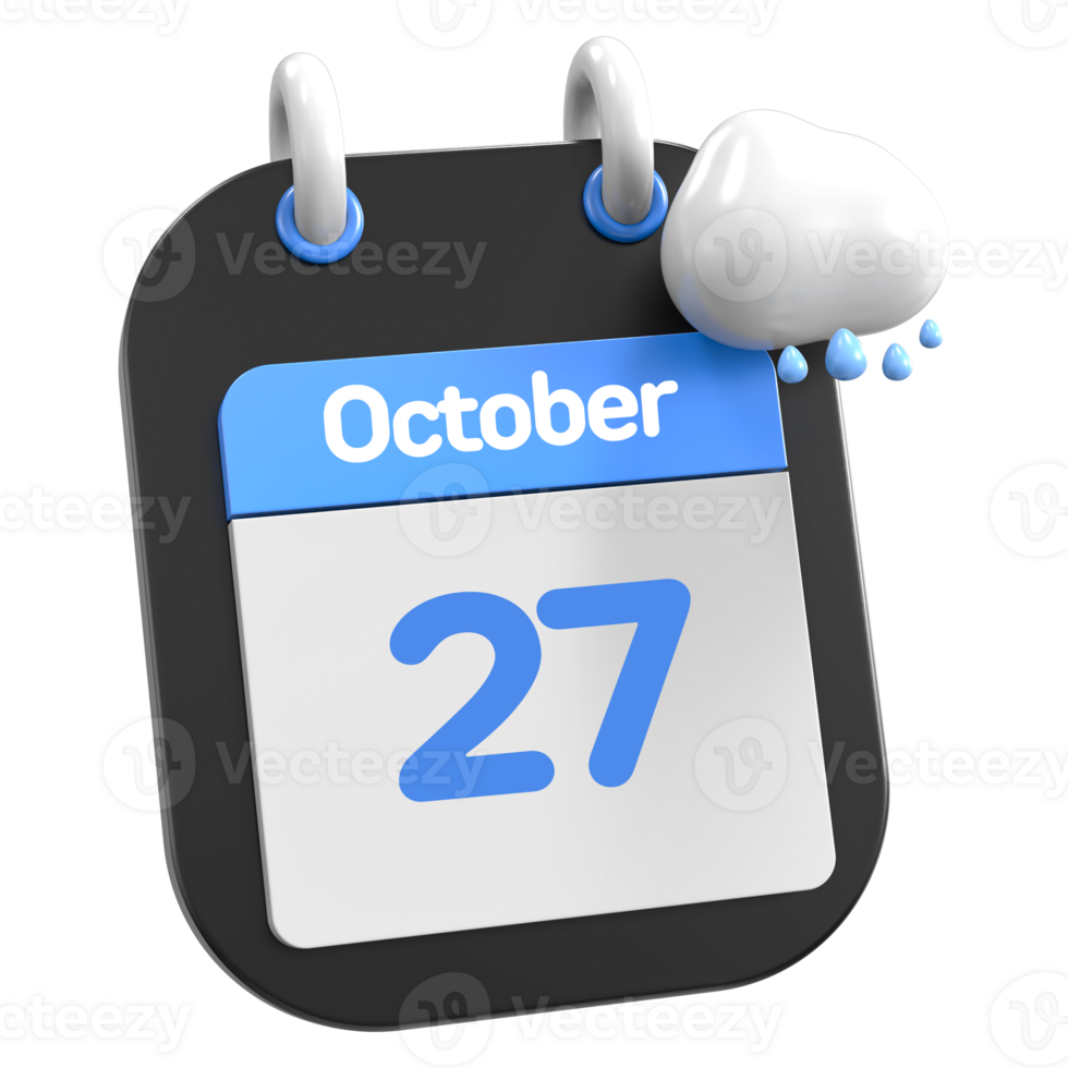 octubre calendario lloviendo nube 3d ilustración día 27 png