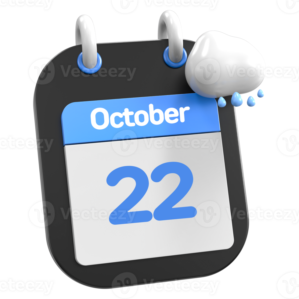 octubre calendario lloviendo nube 3d ilustración día 22 png