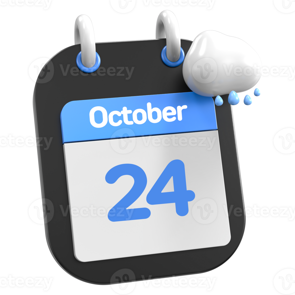 October Calendar Raining Cloud 3D Illustration Day 24 png