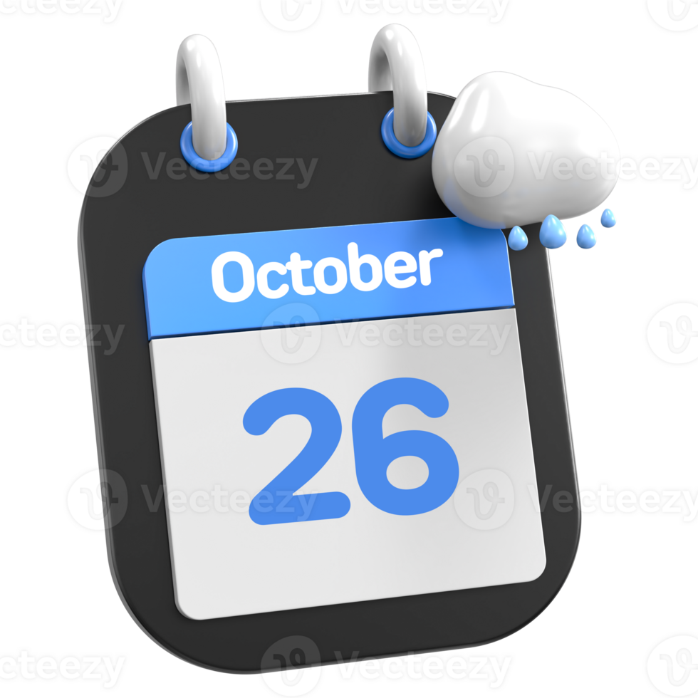 October Calendar Raining Cloud 3D Illustration Day 26 png