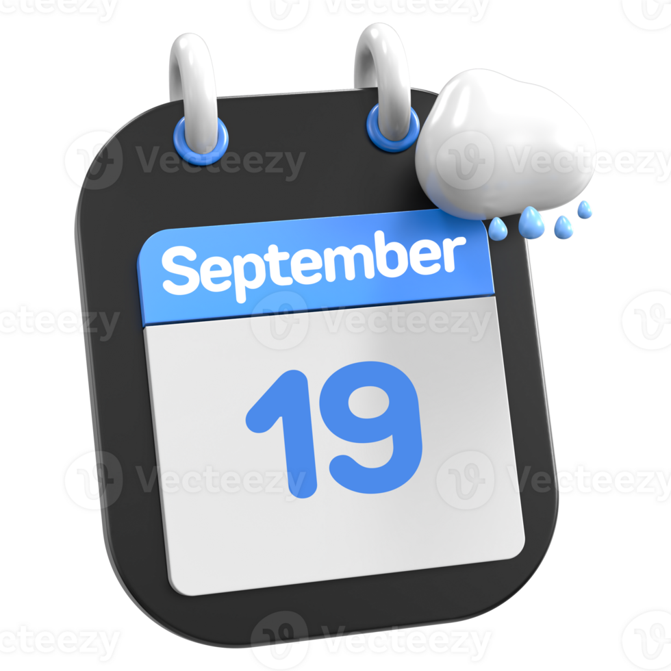 September Kalender regnet Wolke 3d Illustration Tag 19 png