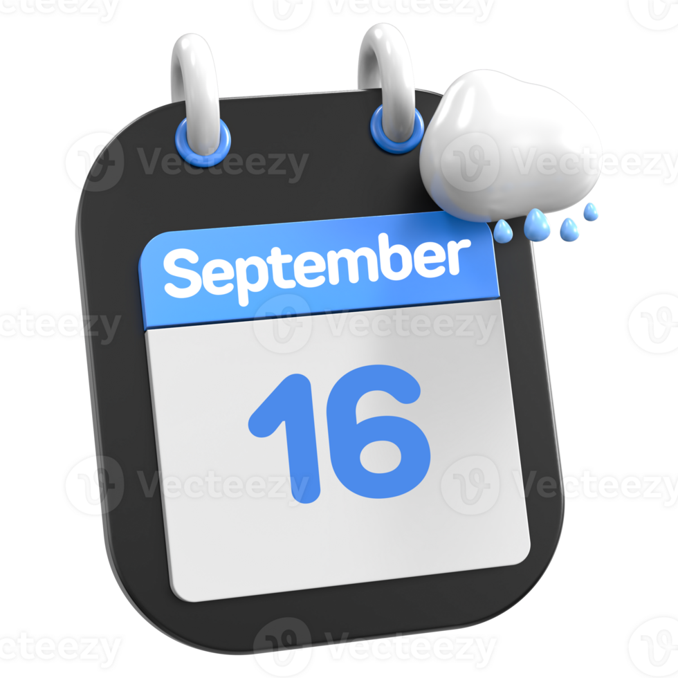 septiembre calendario lloviendo nube 3d ilustración día dieciséis png