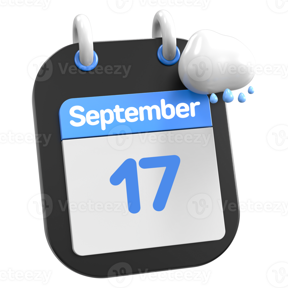 setembro calendário chovendo nuvem 3d ilustração dia 17 png