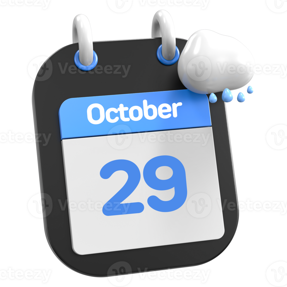 octubre calendario lloviendo nube 3d ilustración día 29 png