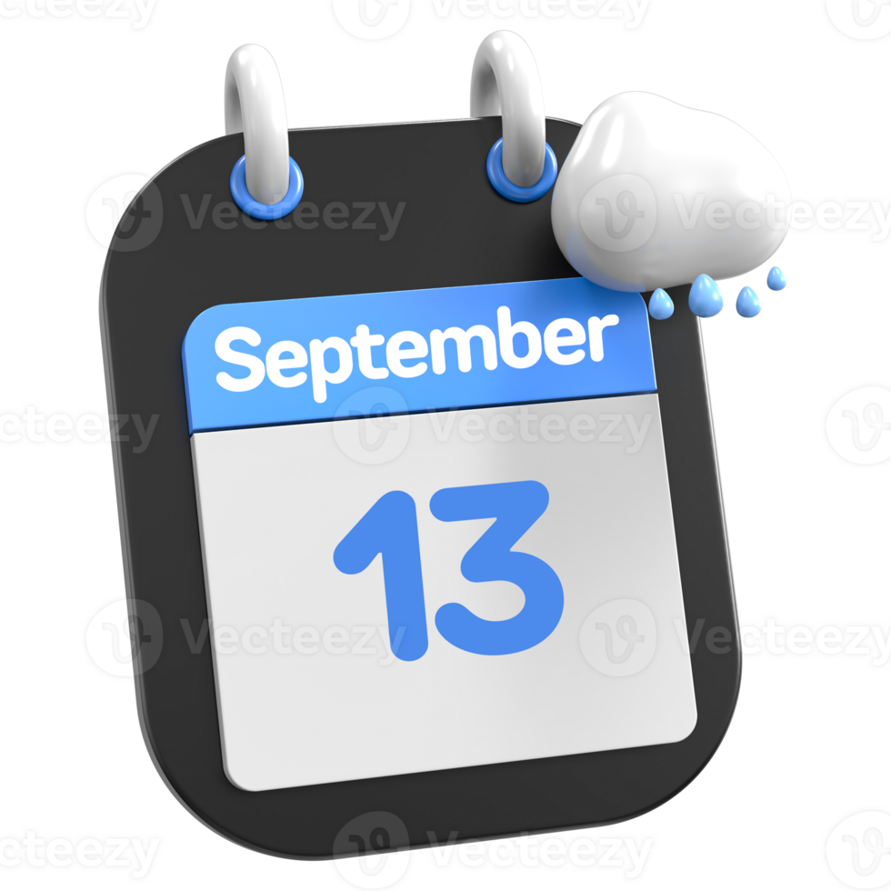 septiembre calendario lloviendo nube 3d ilustración día 13 png