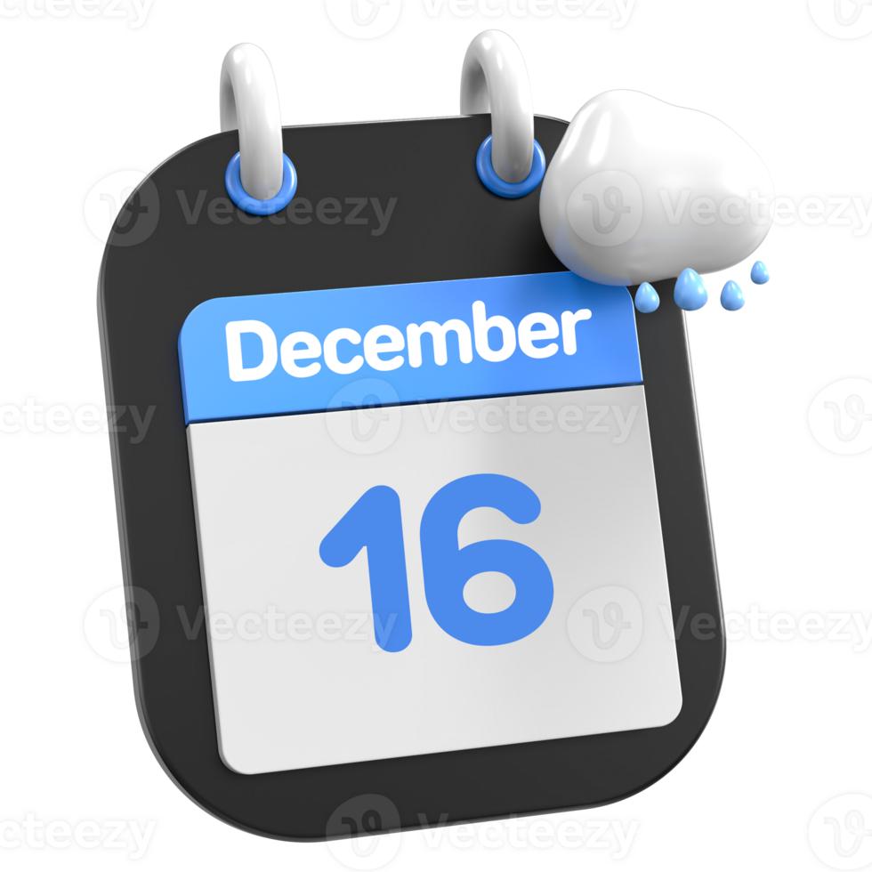 December Calendar Raining Cloud 3D Illustration Day 16 png