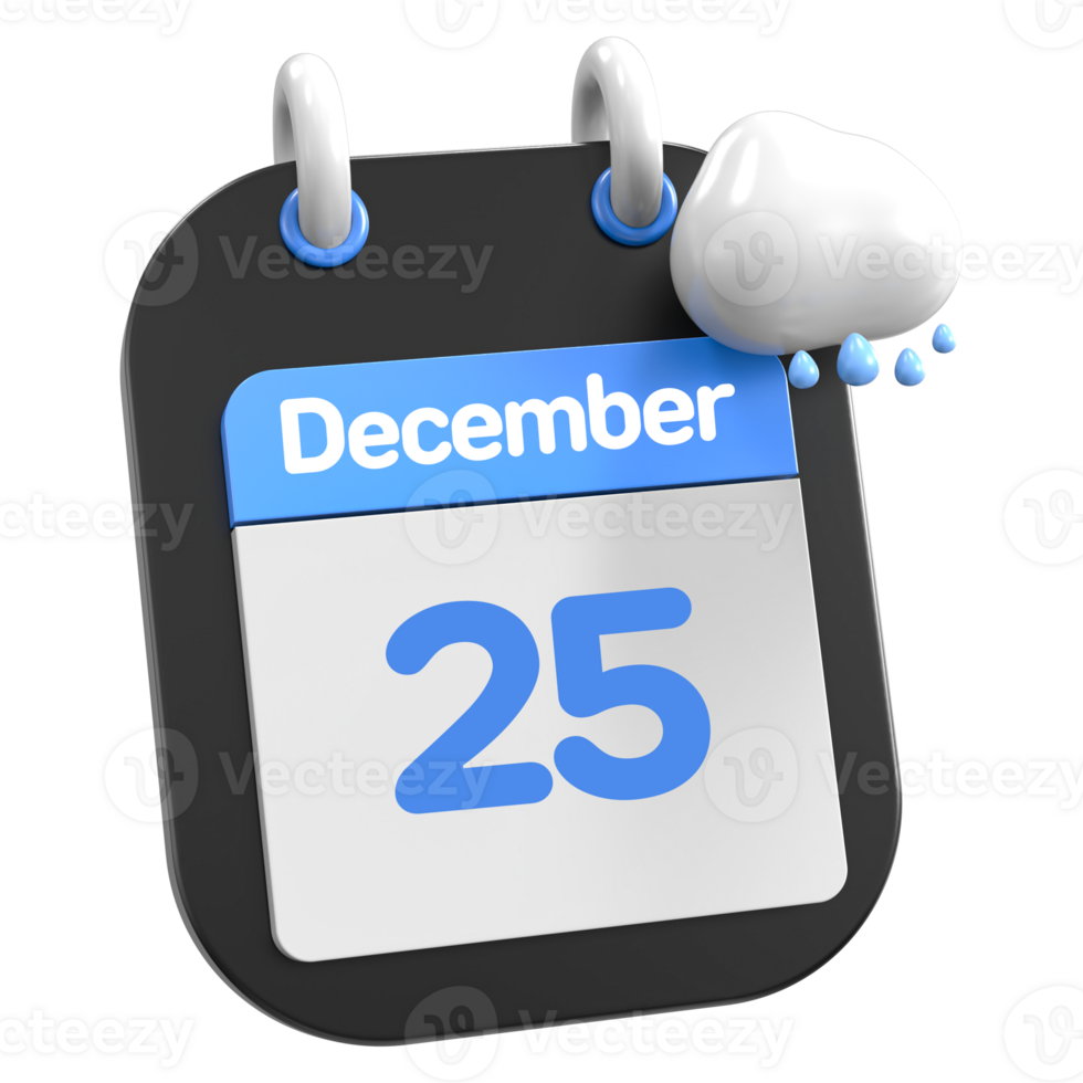 Dezember Kalender regnet Wolke 3d Illustration Tag 25 png