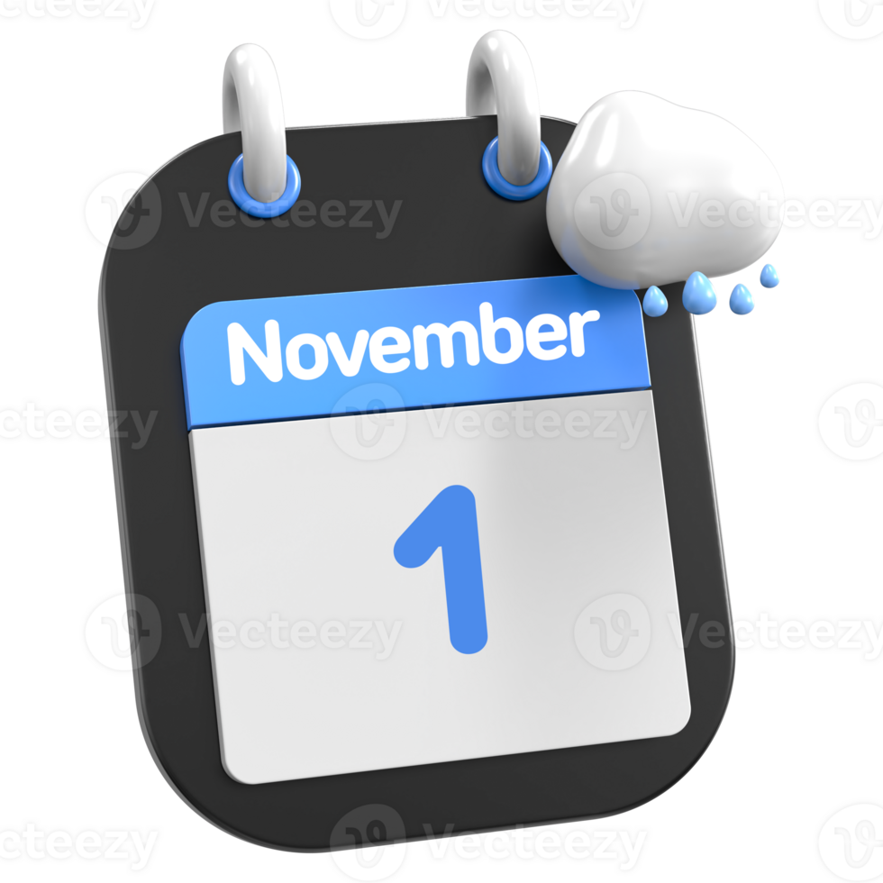 November Calendar Raining Cloud 3D Illustration Day 1 png