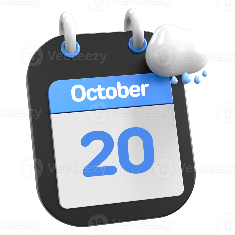 October Calendar Raining Cloud 3D Illustration Day 20 png