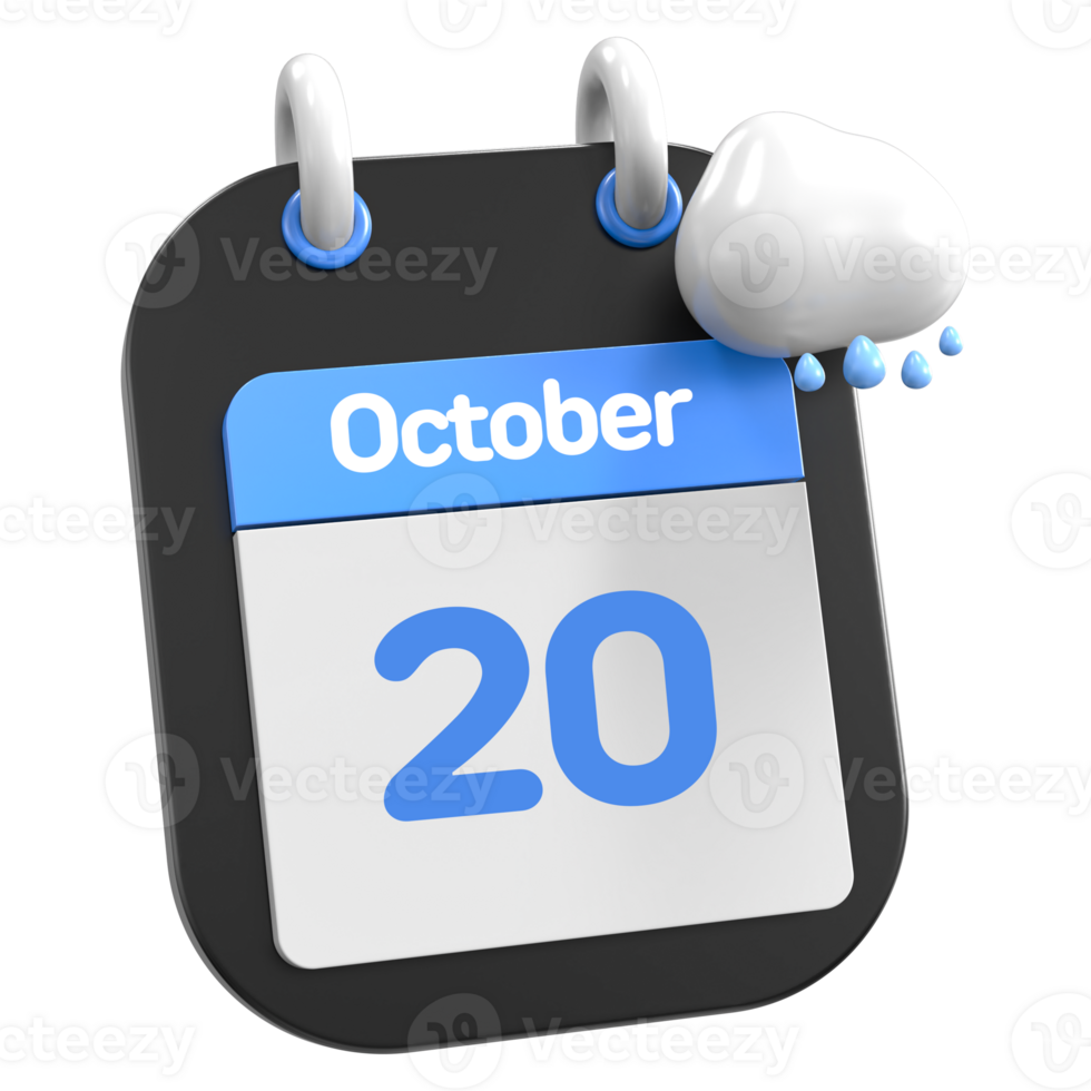 octubre calendario lloviendo nube 3d ilustración día 20 png