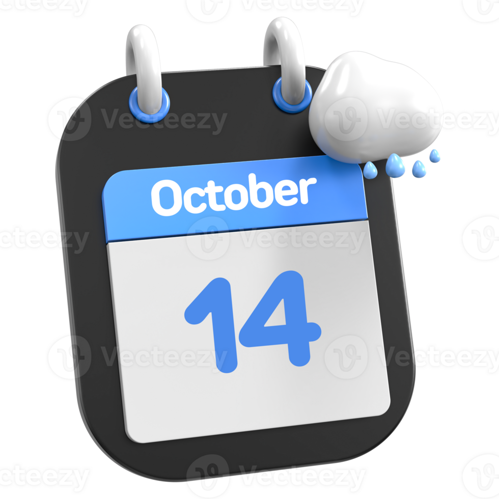October Calendar Raining Cloud 3D Illustration Day 14 png