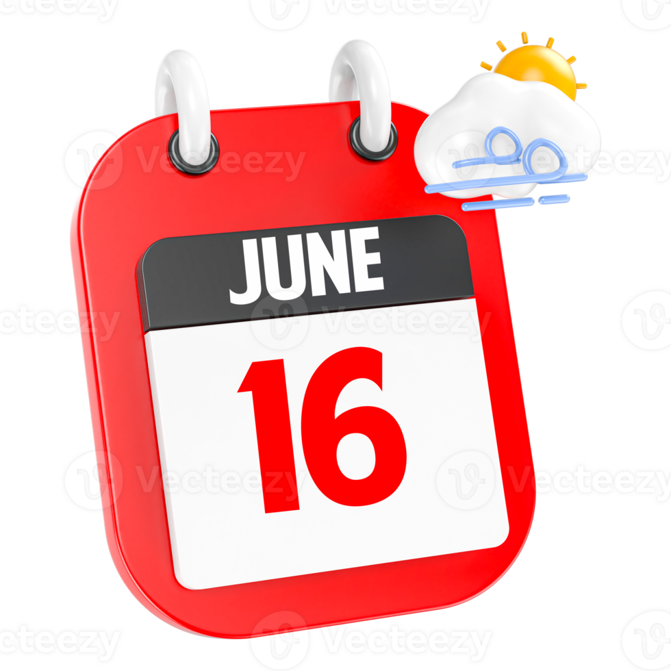 June Sunny Windy Heavy Rain 3D Icon Day 16 png