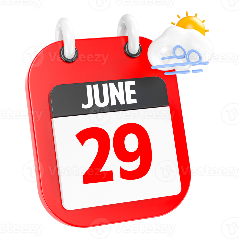 June Sunny Windy Heavy Rain 3D Icon Day 29 png