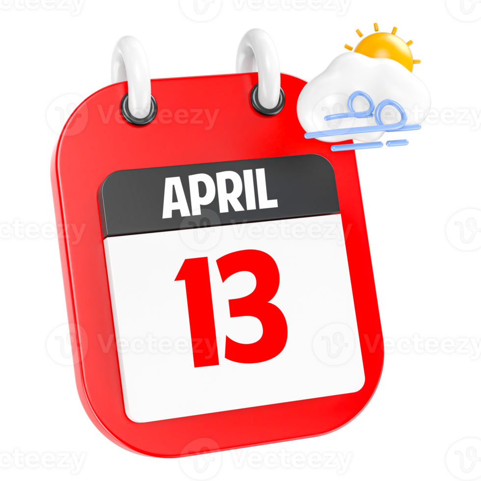 April Sunny Windy Heavy Rain 3D Icon Day 13 png