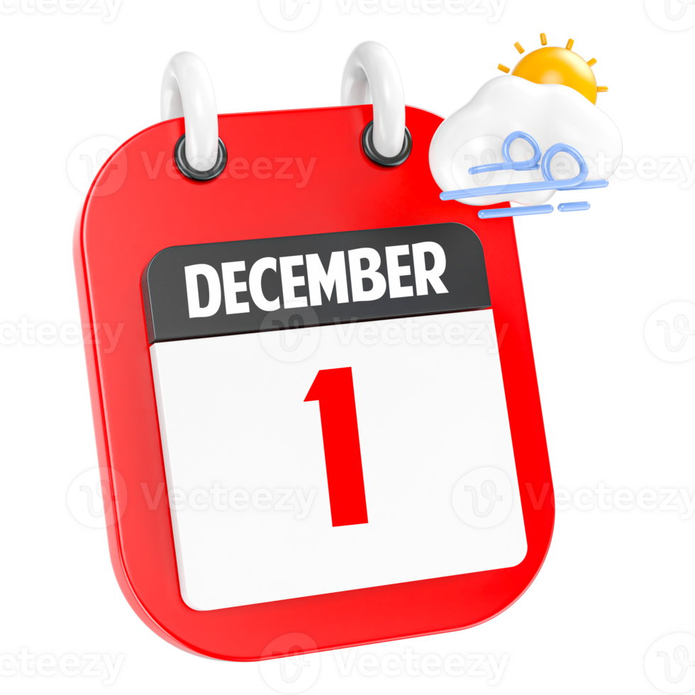 December Sunny Windy Heavy Rain 3D Icon Day 1 png