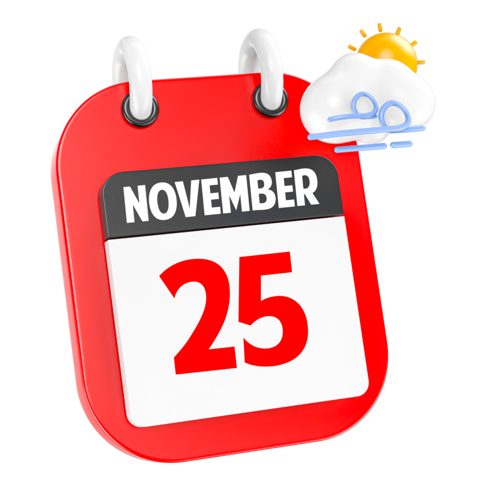 November Sunny Windy Heavy Rain 3D Icon Day 25 png