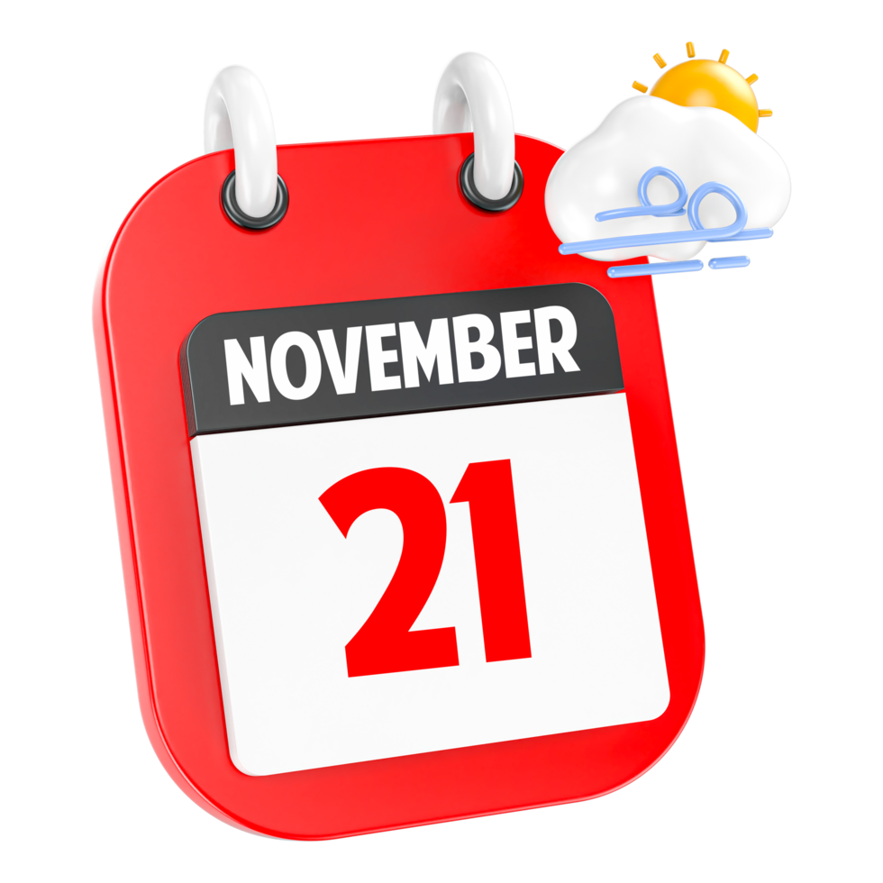 November Sunny Windy Heavy Rain 3D Icon Day 21 png