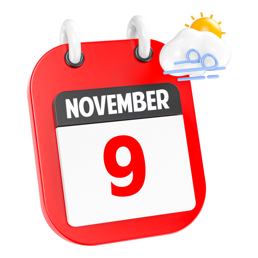 November Sunny Windy Heavy Rain 3D Icon Day 9 png