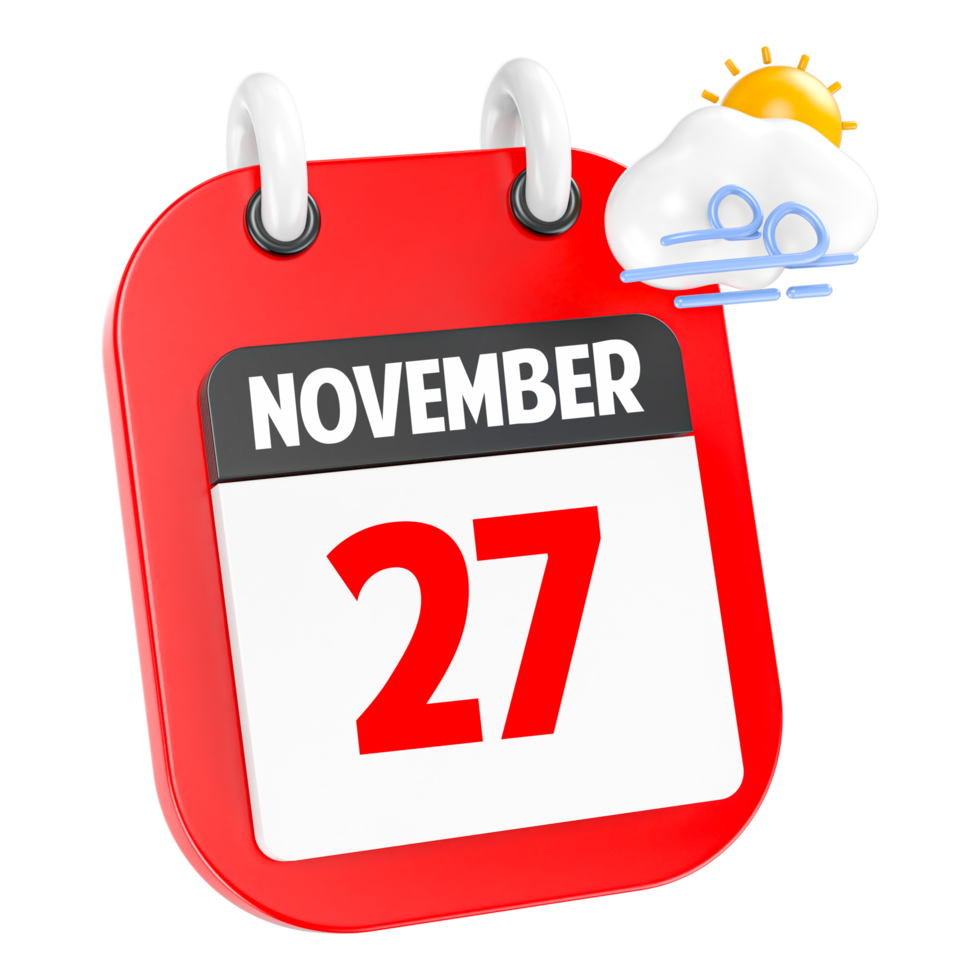 November Sunny Windy Heavy Rain 3D Icon Day 27 png