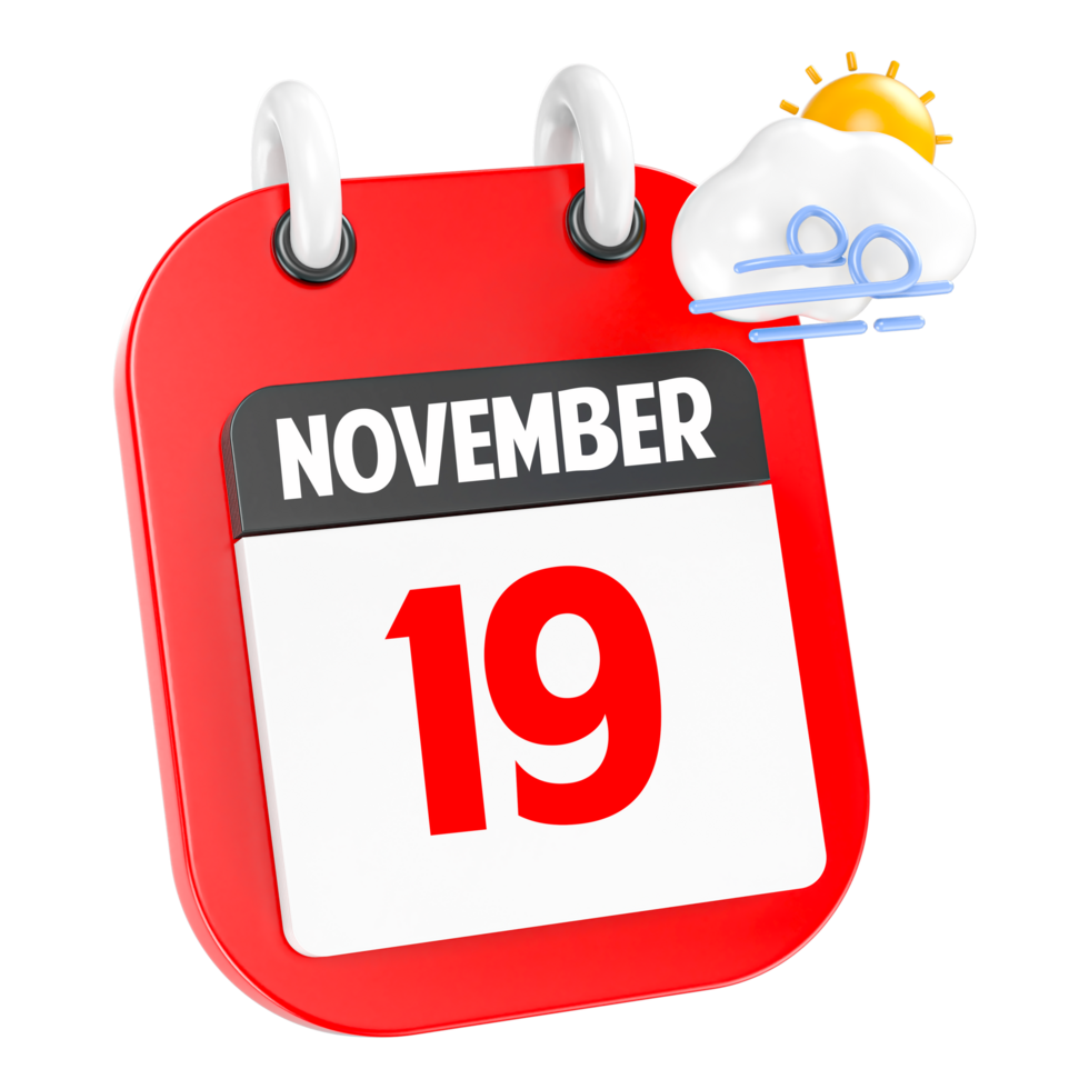 November Sunny Windy Heavy Rain 3D Icon Day 19 png